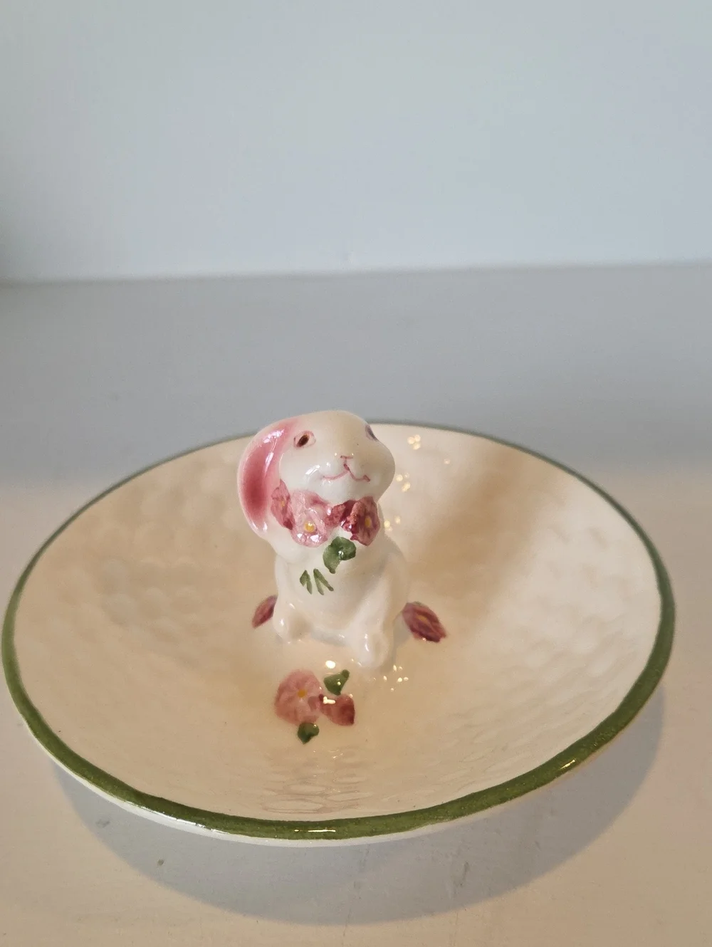 Vintage 1980s Avon ceramic Bunny Ceramic trinket or candy dish.